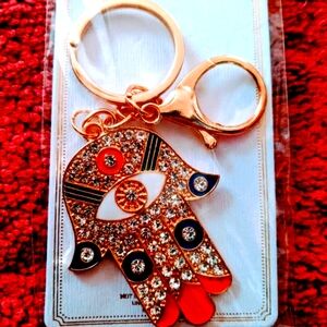 Gold and Red Hamsa Hand Keychain